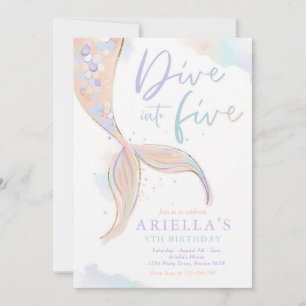 Invitación Cumpleaños 5 Sirena Sumergirse En Cinco Rosa Oro