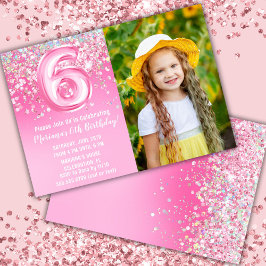 Invitación Cumpleaños 6º Foto Brillo Rosa