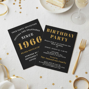 Invitación Cumpleaños 60 1966 Agregar Nombre Año Negro Oro