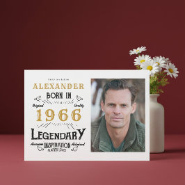 Invitación Cumpleaños 60 1966 Leyenda Foto Blanco y Dorado