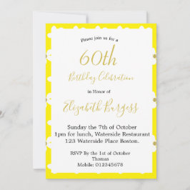 Invitación Cumpleaños 60 Amarillo  Simple Margarita Dorada Hi