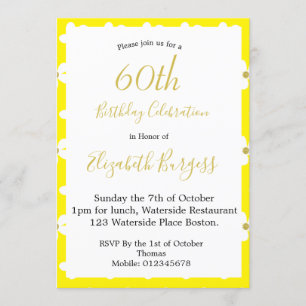 Invitación Cumpleaños 60 Amarillo  Simple Margarita Dorada Hi