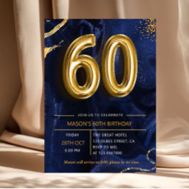 Invitación Cumpleaños 60 Azul Marino con Brillo Dorado