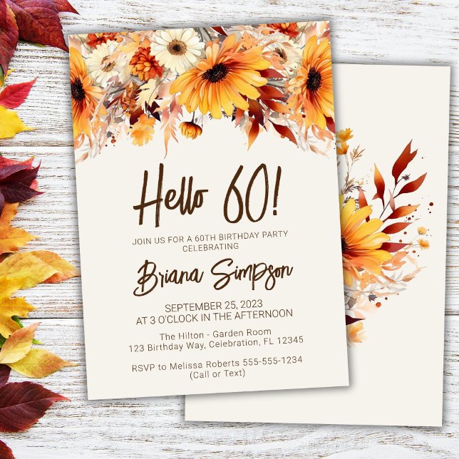 Invitación Cumpleaños 60 beige floral de otoño (Subido por el creador)