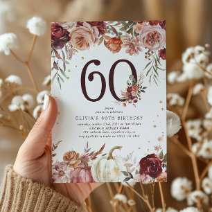 Invitación Cumpleaños 60 Boho Pumpkin Autumn Bloom