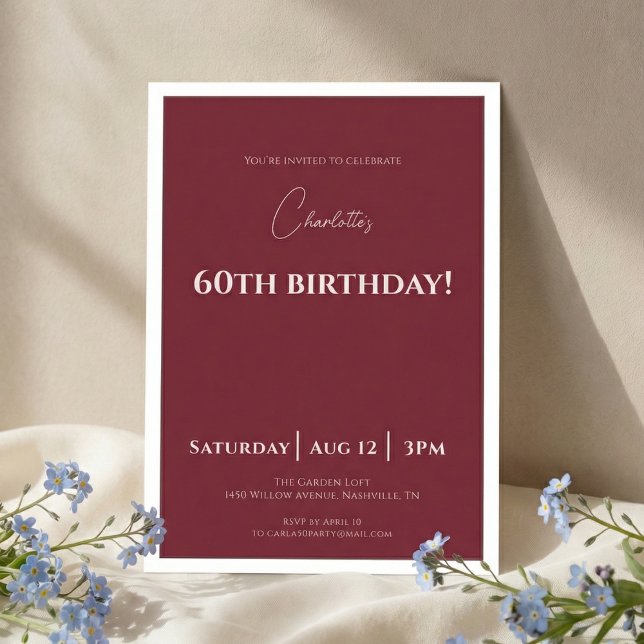 Invitación Cumpleaños 60 Burgundy Elegante (Subido por el creador)