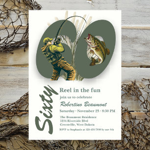 Invitación Cumpleaños 60 Clásico Verde de Pesca