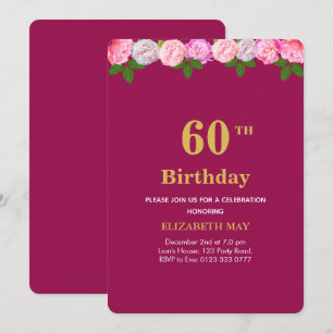 Invitación Cumpleaños 60 con Hojas Florales y Laurel sobre Bu