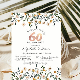 Invitación Cumpleaños 60 con Jardín de Flores Silvestres Acua