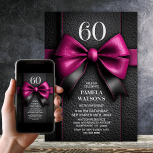Invitación Cumpleaños 60 con Lazo de Cuero Rosa