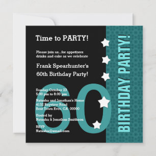 Invitación Cumpleaños 60 con Stars Gracioso VERDE AZULADO y N