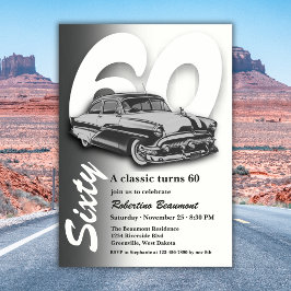 Invitación Cumpleaños 60 de Auto Gris Clásico