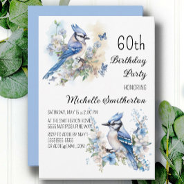 Invitación Cumpleaños 60 de Flores de Pájaro Arrendajo Azul P