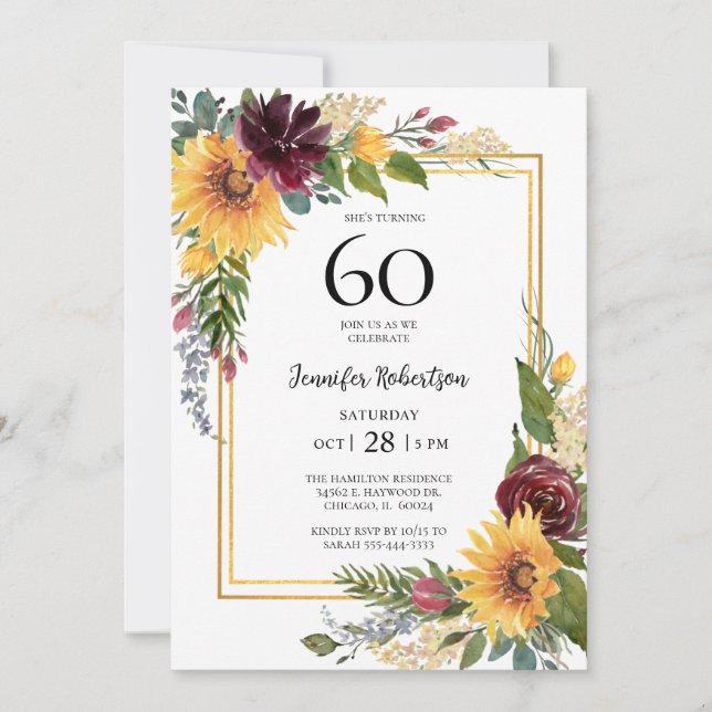 Invitación Cumpleaños 60 de Girasoles (Anverso)