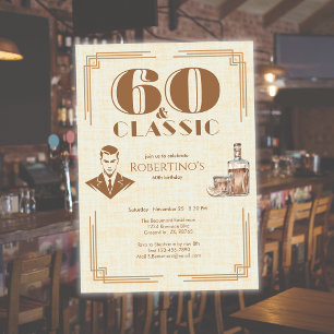 Invitación Cumpleaños 60 de hombre elegante vintage con Whisk