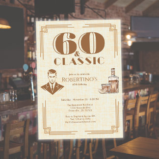 Invitación Cumpleaños 60 de hombre elegante vintage con Whisk