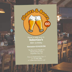Invitación Cumpleaños 60 de Hombres Retro Cheers & Beers Vaso