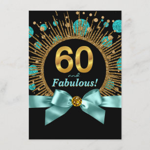 Invitación Cumpleaños 60 de mujer azul turquesa y dorado
