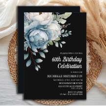 Cumpleaños 60 de mujer con flores azules y blancas