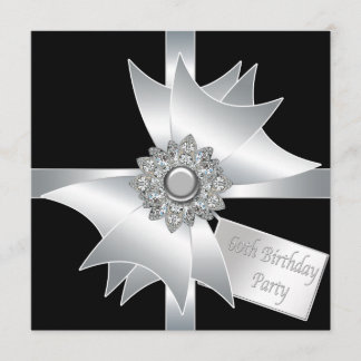 Invitación Cumpleaños 60 de mujer con lazo de diamante blanco