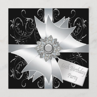 Invitación Cumpleaños 60 de mujer con lazo de diamante blanco