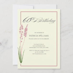 Invitación Cumpleaños 60 de Mujer Flor Silvestre Pastel Elega