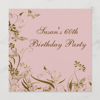 Invitación Cumpleaños 60 de mujer mariposa flor de oro rosa