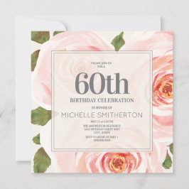 Invitación Cumpleaños 60 de Mujeres Hojas Florales Rosa Rubor