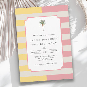 Invitación Cumpleaños 60 de Palm Beach Pastel Stripe Tropical