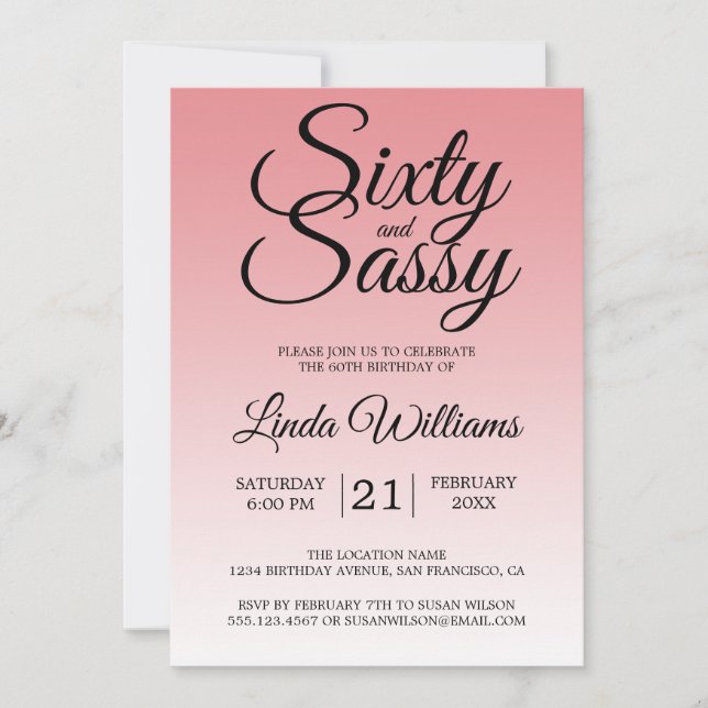 Invitación Cumpleaños 60 de Strawberry Ice: Sesenta y Sassy (Anverso)