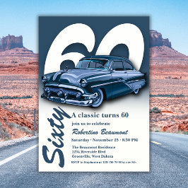 Invitación Cumpleaños 60 de Travel Classic Blue Car