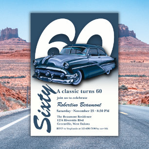 Invitación Cumpleaños 60 de Travel Classic Blue Car