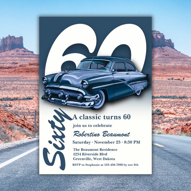Invitación Cumpleaños 60 de Travel Classic Blue Car (Subido por el creador)