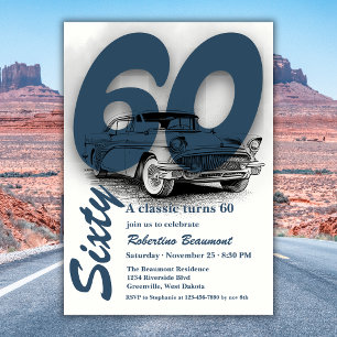 Invitación Cumpleaños 60 de Viaje en Coche Clásico