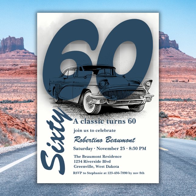 Invitación Cumpleaños 60 de Viaje en Coche Clásico (Subido por el creador)