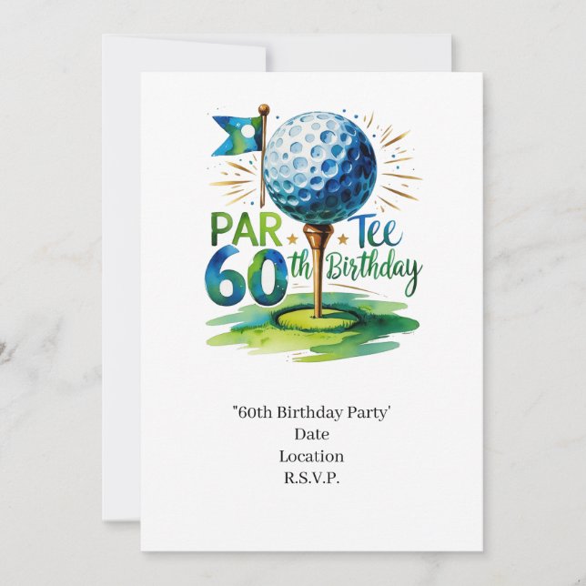Invitación Cumpleaños 60 del golfista con bola de golf en el  (Anverso)