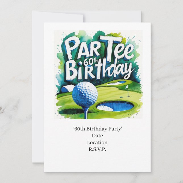 Invitación Cumpleaños 60 del golfista con bola de golf en el  (Anverso)