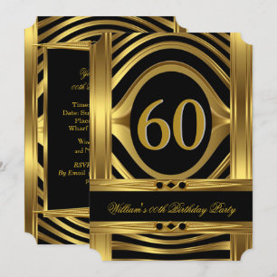 Invitación Cumpleaños 60 del hombre con aspecto de metal dora