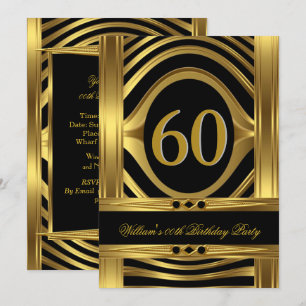 Invitación Cumpleaños 60 del hombre con aspecto de metal dora