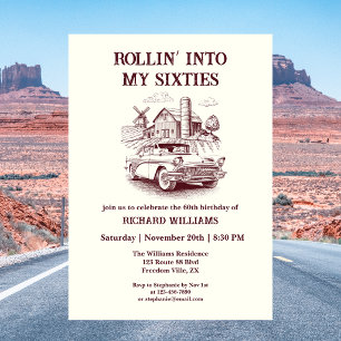 Invitación Cumpleaños 60 del hombre con tema de coche antiguo