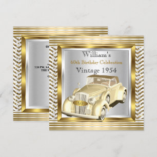 Invitación Cumpleaños 60 del hombre del coche Vintage oro pla