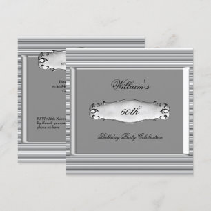 Invitación Cumpleaños 60 del hombre Fiesta Metal Plateado del