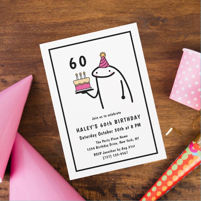 Invitación Cumpleaños 60 Divertido Meme Simple Blanco y Negro (Subido por el creador)