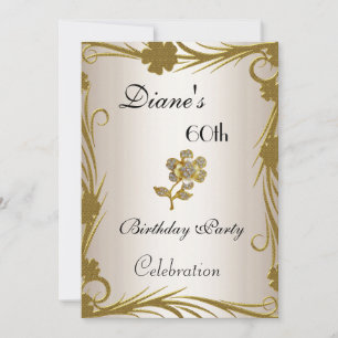 Invitación Cumpleaños 60 Dorado sobre Floral Crema