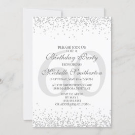 Invitación Cumpleaños 60 Elegante Blanco Gris Plateado Brilla