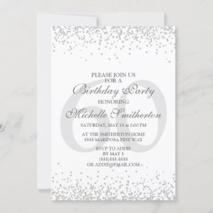 Invitación Cumpleaños 60 Elegante Blanco Gris Plateado Brilla