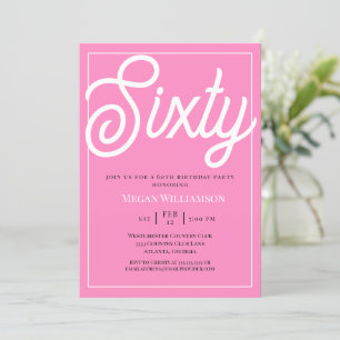 Invitación Cumpleaños 60 Elegante con Letra en Rosa y Blanco