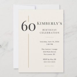 Invitación Cumpleaños 60 Elegante Crema y Dorado