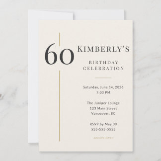 Invitación Cumpleaños 60 Elegante Crema y Dorado