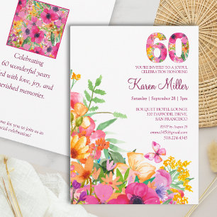Invitación Cumpleaños 60 Elegante Fiesta de Jardín Floral